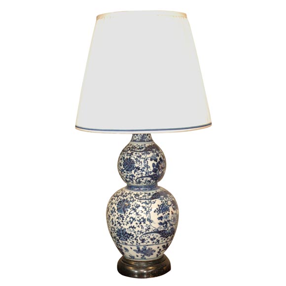 19th Century Chinese Blue and White Decorated Lamp