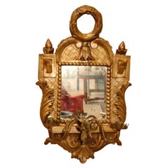 Italian Gilt Wood Mirror with Tole Chandleholder