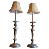 Antique Pewter Candlesticks Converted Into Lamps