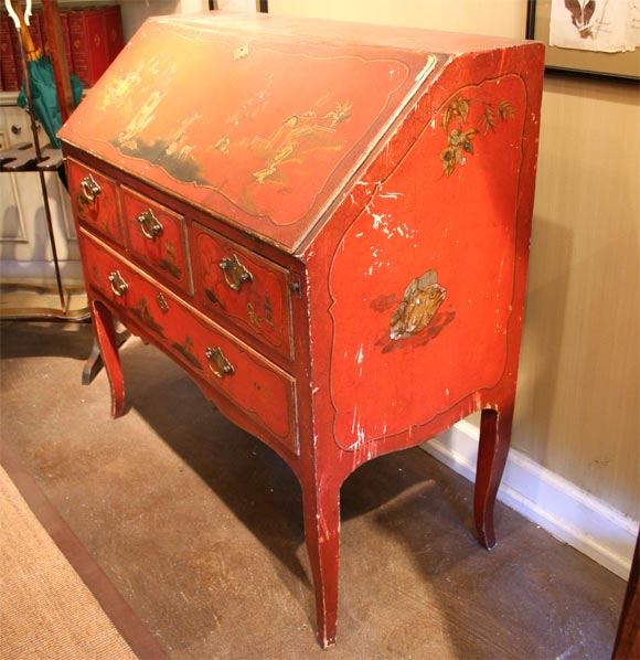English Slant Front Desk With Japaning Decoration