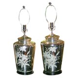 Pair of Mercury Glass Chinoisse Lamps