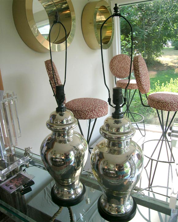 Pair of Mercury Glass Bell Jar Lamps