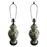 Vintage Pair of Mercury Glass Bell Jar Lamps