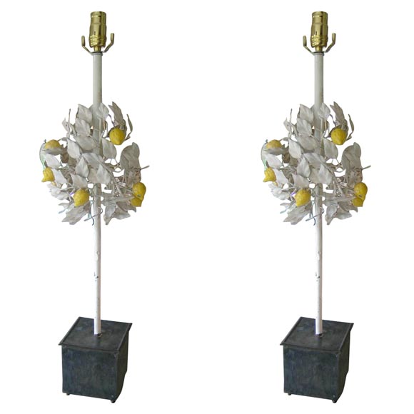 Pair of Tole Lemon Tree Lamps