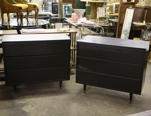 Pair Black 3 Drawer Chests