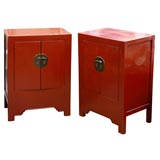 Pair Red Laquer Chinese Cabinets