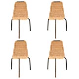 Set of 4 Charlotte Perriand Wicker Chairs with Metal Feet