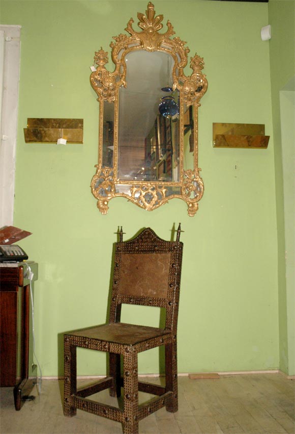 African Bronze Studded Chair with Leather Upholstery