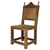Antique African Bronze Studded Chair with Leather Upholstery