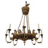 Antique Carved Giltwood and Silver 8 Branch Chandelier