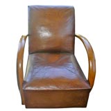 Pair of 1940's French Deco Leather Hoop Arm chairs