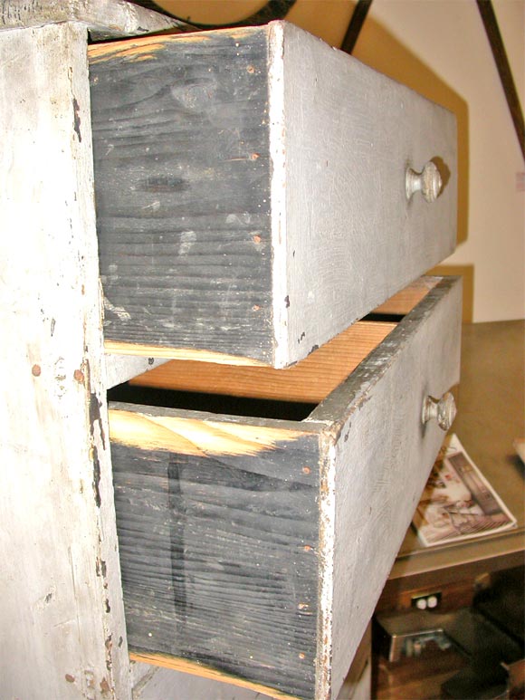 19th Century French tall grey painted six drawer dresser