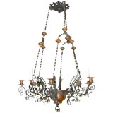 Antique French Iron and Copper Chandelier