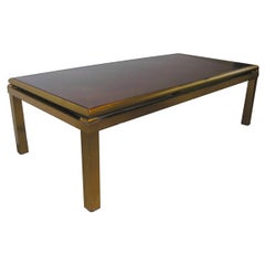 A French Rectangular Brass and Painted Glass Low Table.