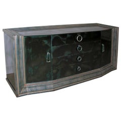 Exceptional James Mont Blue Smoked Tortoise Mirrored Sideboard.