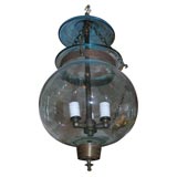 antique acqua blue melon bell jar lantern with brass knob