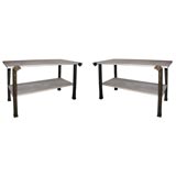 Pair of Iron and Travertine Tables