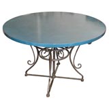 Blue lacquer gueridon / center table in the style of Thonet