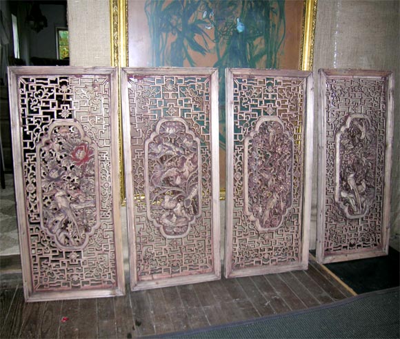 Set of four Elaborately carved Chinese Windows