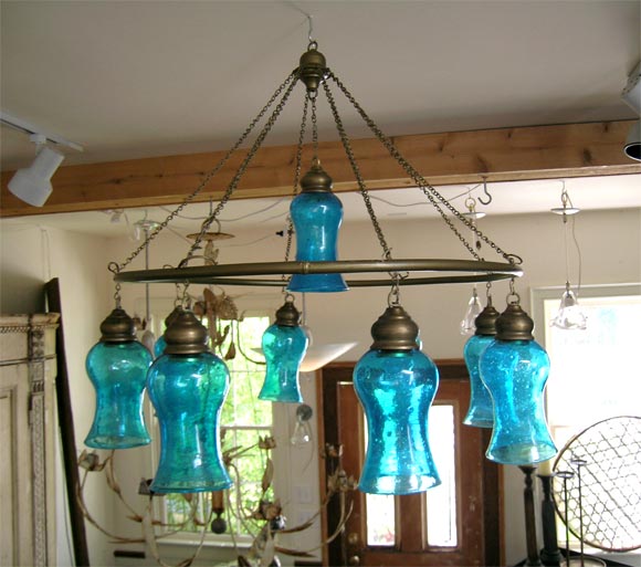 handblown glass,custom turqoise translucent blue-down light wiring additional cost