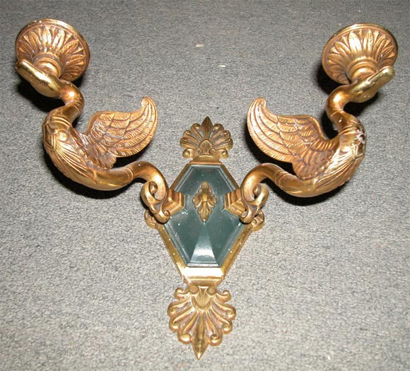 19th Century 19th C French Bronze Empire Style Sconce With Two Swans Forming the Arms  For Sale