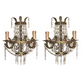 Pair of Empire style crystal and bronze sconces