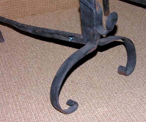 18th C Classical Wrought Iron and Bronze Andirons