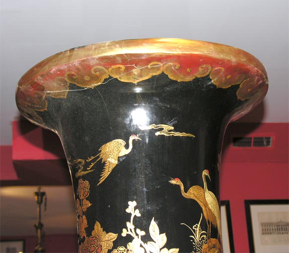 Pair of Chinoiserie Black and Gilt Oversize Vases 1