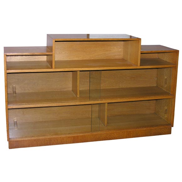 Oak Bookcase with Glass Doors attributed to Hugo Gnam
