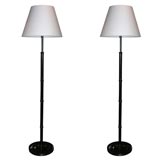 Pair of Black Lacquered Wood Faux Bamboo Floor Lamps