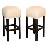 20THC ORIGINAL BLACK PAINTED BAR STOOLS WITH UPHOLSTERED SEATS