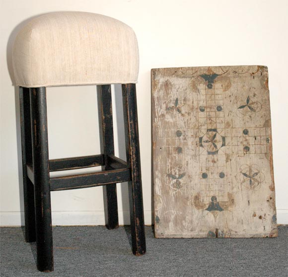 19THC ORIGINAL WHITE AND BLUE PAINTED GAME BOARD WITH HEX SIGNS