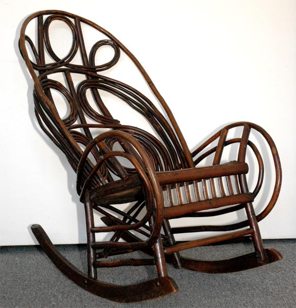 American 19THC RARE BENTWOOD &TWIG ROCKING CHAIR FROM NEW ENGLAND