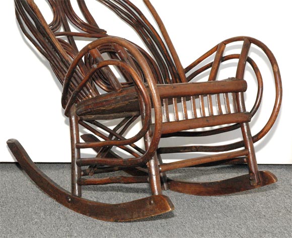 19th Century 19THC RARE BENTWOOD &TWIG ROCKING CHAIR FROM NEW ENGLAND