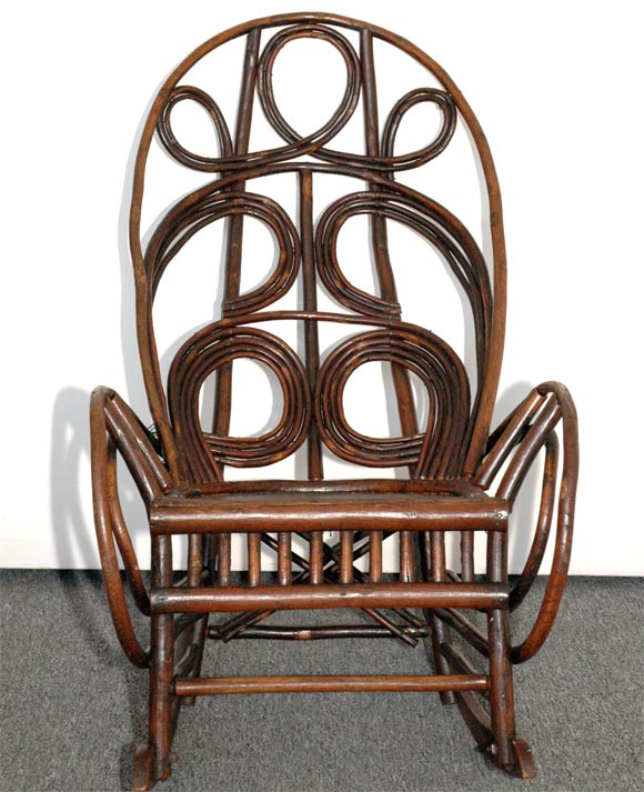 Hickory 19THC RARE BENTWOOD &TWIG ROCKING CHAIR FROM NEW ENGLAND