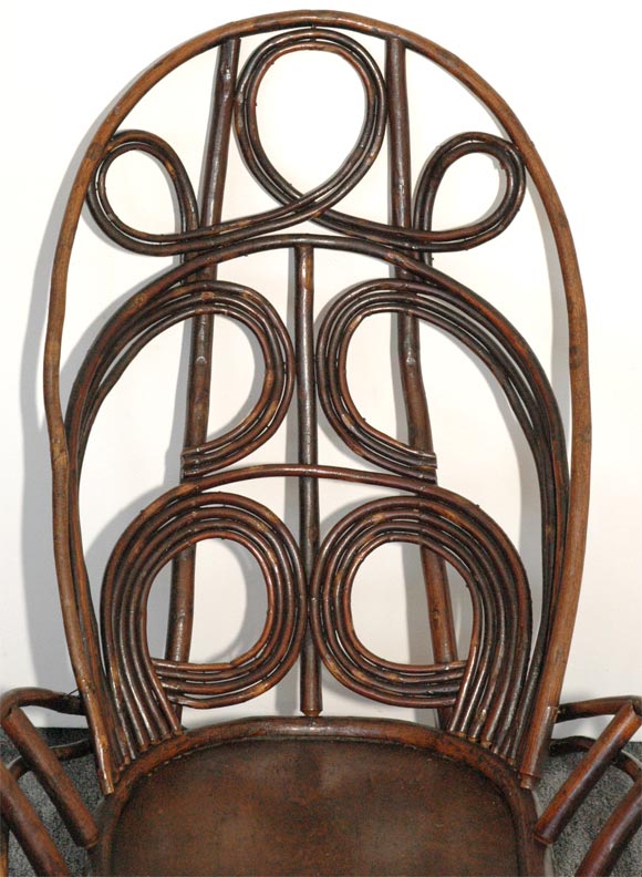 19THC RARE BENTWOOD &TWIG ROCKING CHAIR FROM NEW ENGLAND 1
