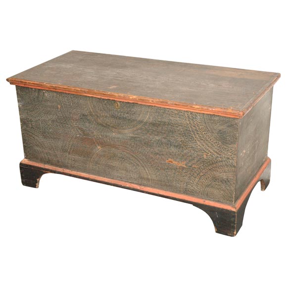 18THC ALL ORIGINAL PAINT DECORATED BLANKET CHEST FROM PENNA.