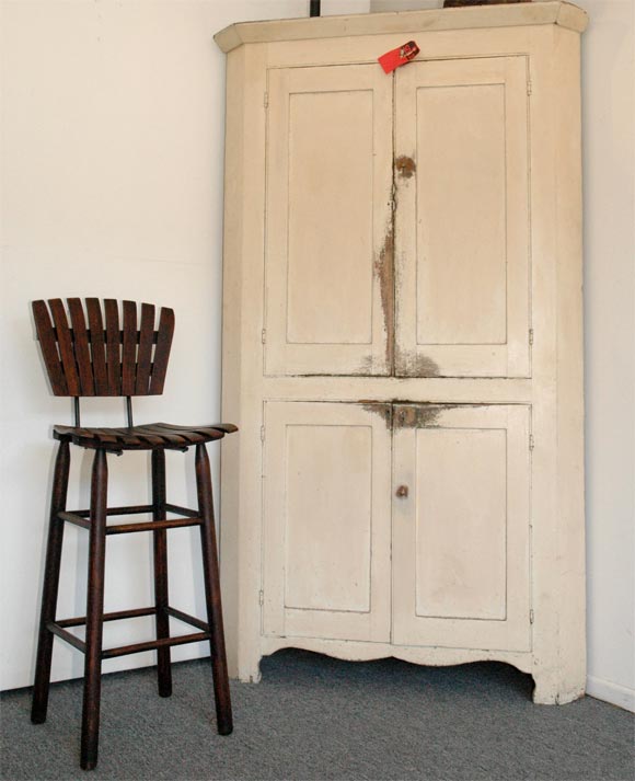 SET OF FOUR BAR STOOLS  WITH  WOOD SLATED SEAT AND BACK