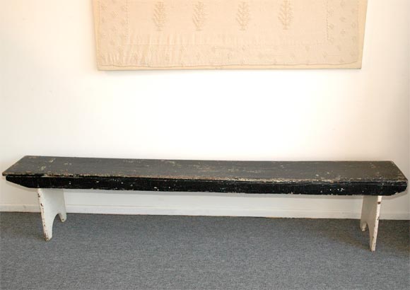 19THC ORIGINAL BLACK & WHITE PAINTED AMISH WATER BENCH
