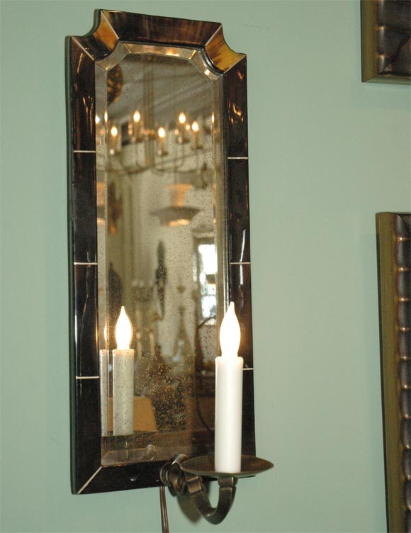 Pair of Horn and Antique Mirror Sconces