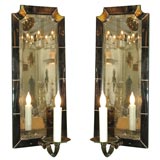 Pair of Horn and Antique Mirror Sconces