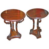 Pair of Simulated Rosewood Circular End Tables