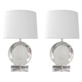 A Pair of Acrylic Disc Lamps by Van Teal