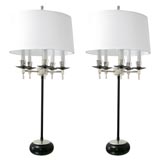 A Pair of Black Enamel and Silver Plate "Bouillotte" Lamps