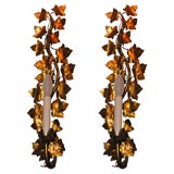 Pair of Gilded Metal Electric Sconces, 'Leaf on Vine'