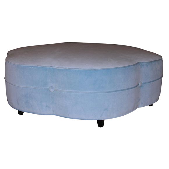 French Deco Cloud Ottoman, Upholstered in Blue Cotton Velvet at 1stDibs