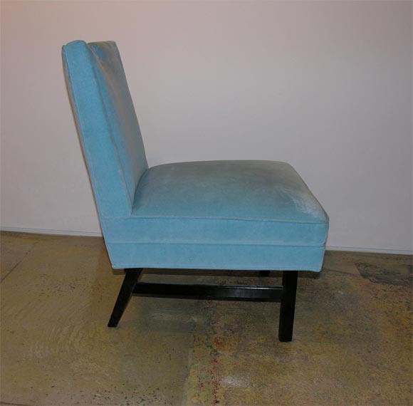 Velvet Small French Boudoir Chair with Brass Back Handle