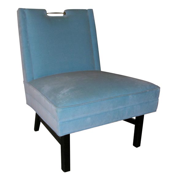 Small French Boudoir Chair with Brass Back Handle
