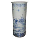 Antique Chinese Blue and White Canton Ceramic Umbrella Stand
