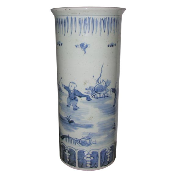 Chinese Blue and White Canton Ceramic Umbrella Stand